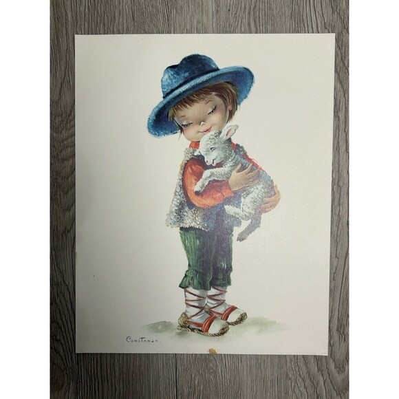Set Of 2 Vintage Constanza Prints Child With Lamb & Child With Shoes MCM Spain - Picture 3 of 13